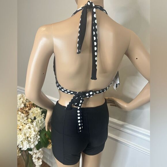 NWT COCO REEF Bikini Swim Top Reversible Twist Black Polka Dots - Picture 7 of 7